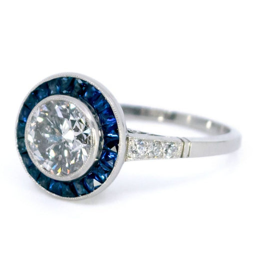 Art Deco Style 1.50ct Diamond and Sapphire Target Ring