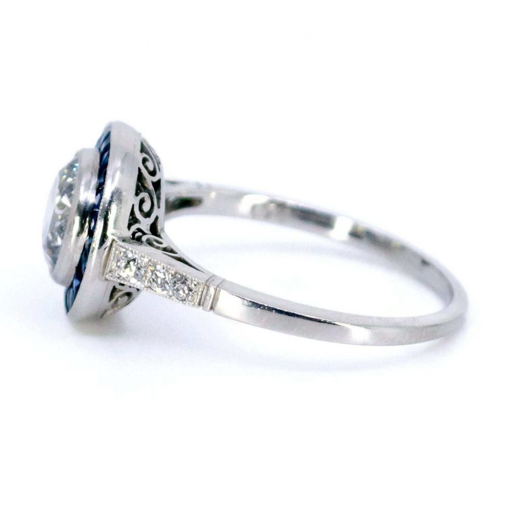 Art Deco Style 1.50ct Diamond and Sapphire Target Ring