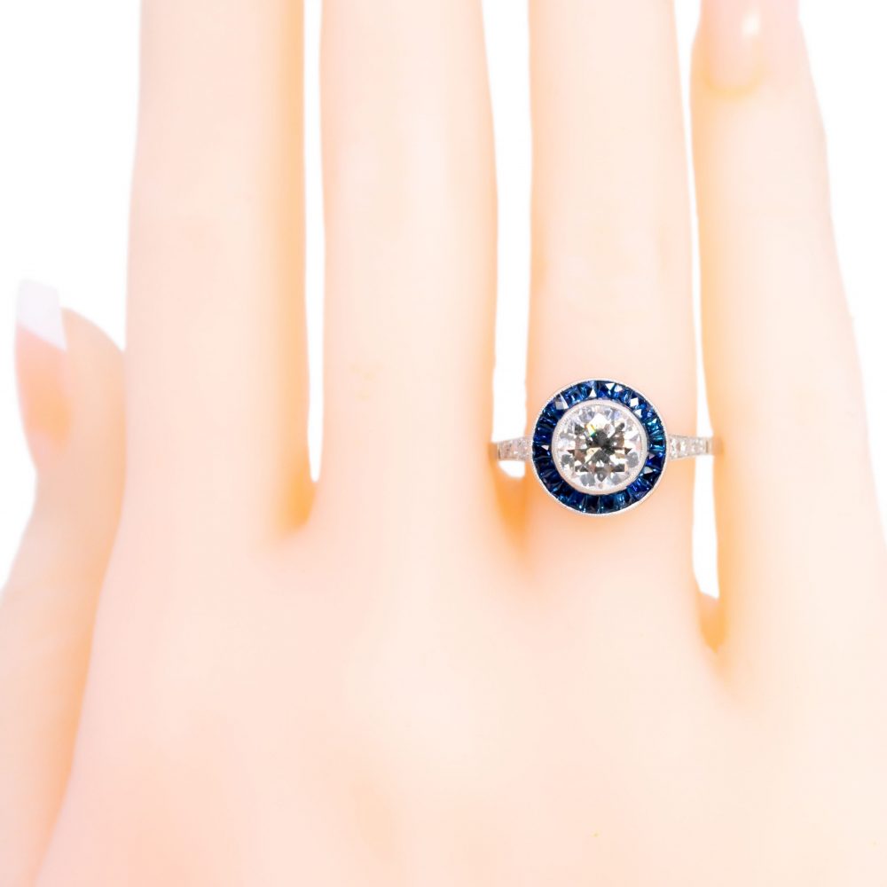 Art Deco Style 1.50ct Diamond and Sapphire Target Ring