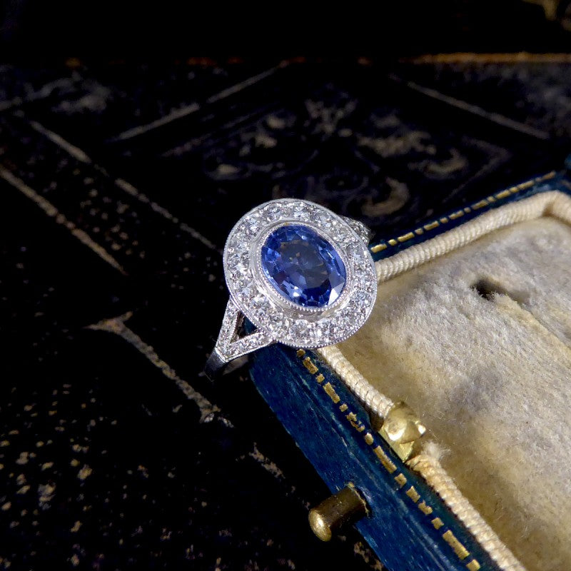 Art Deco Style 1.50ct Sapphire and Diamond Cluster Ring