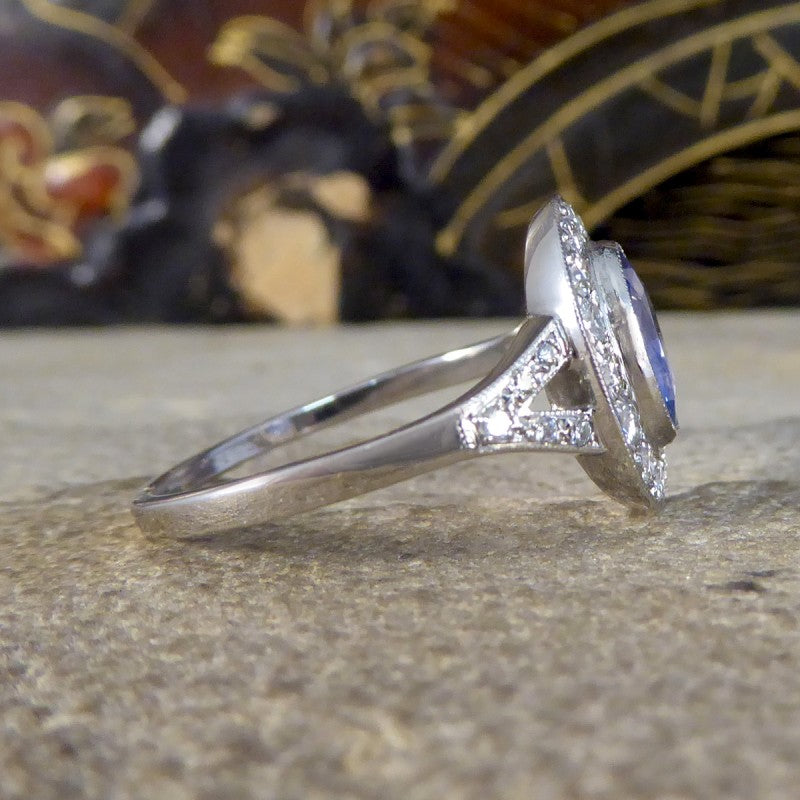 Art Deco Style 1.50ct Sapphire and Diamond Cluster Ring