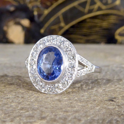 Art Deco Style 1.50ct Sapphire and Diamond Cluster Ring