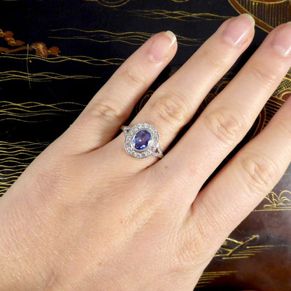 Art Deco Style 1.50ct Sapphire and Diamond Cluster Ring