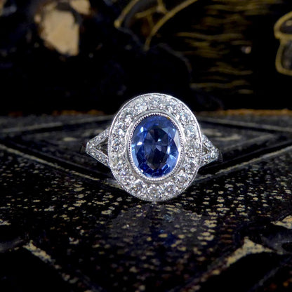 Art Deco Style 1.50ct Sapphire and Diamond Cluster Ring
