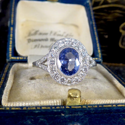 Art Deco Style 1.50ct Sapphire and Diamond Cluster Ring
