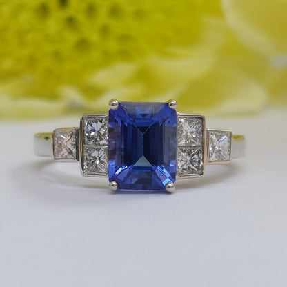 Art Deco Style 1.57ct Tanzanite and Diamond Ring