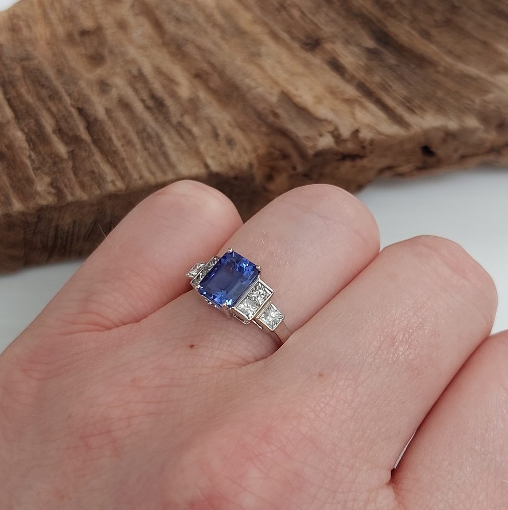 Art Deco Style 1.57ct Tanzanite and Diamond Ring