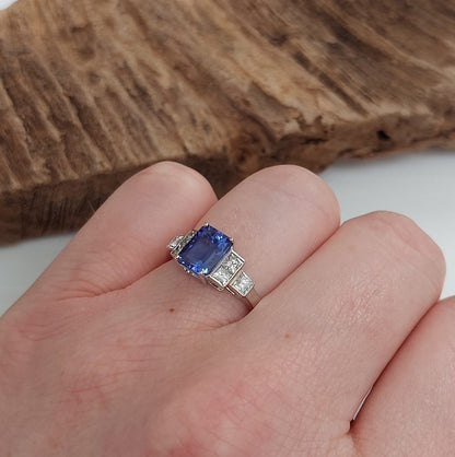 Art Deco Style 1.57ct Tanzanite and Diamond Ring