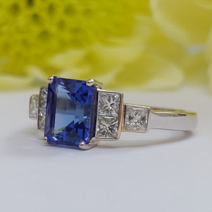 Art Deco Style 1.57ct Tanzanite and Diamond Ring
