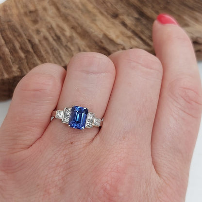 Art Deco Style 1.57ct Tanzanite and Diamond Ring