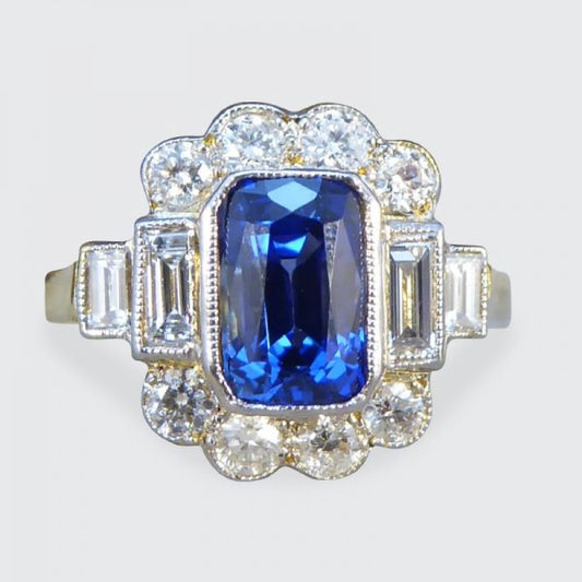 Art Deco Style 1.60ct Sapphire and Diamond Ring, 18ct Gold