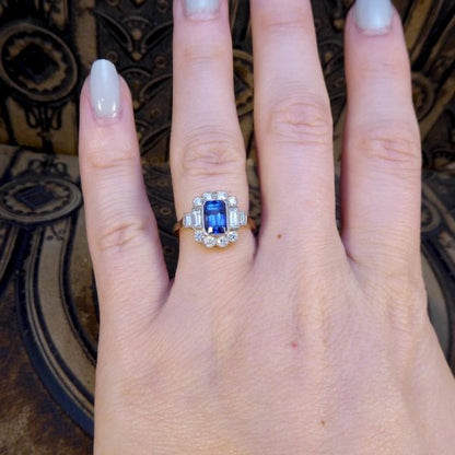 Art Deco Style 1.60ct Sapphire and Diamond Ring, 18ct Gold