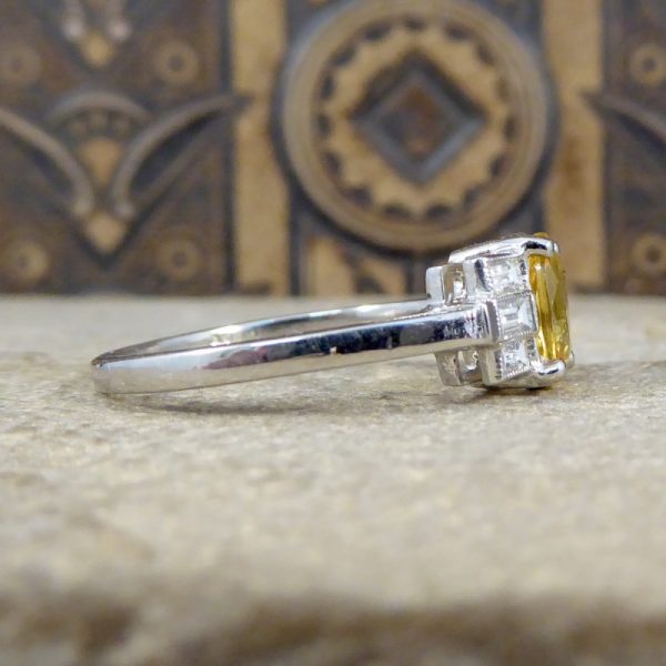 Art Deco Style 1.60ct Yellow Sapphire & Baguette Cut Diamond Ring