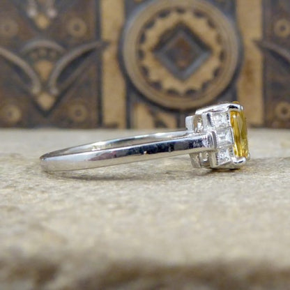 Art Deco Style 1.60ct Yellow Sapphire & Baguette Cut Diamond Ring
