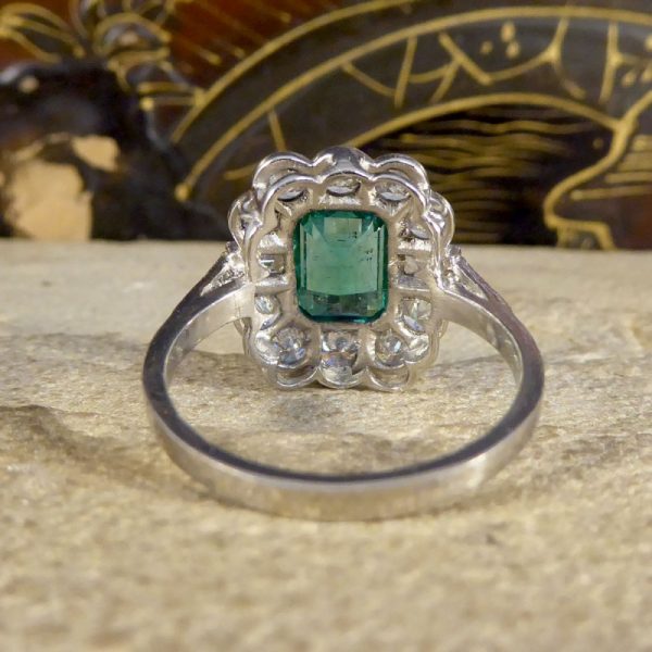 Art Deco Style 1.62ct Emerald and Diamond Cluster Ring