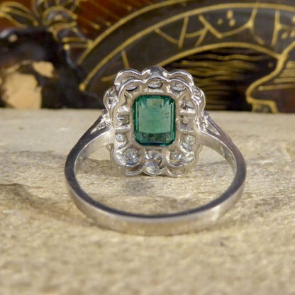 Art Deco Style 1.62ct Emerald and Diamond Cluster Ring