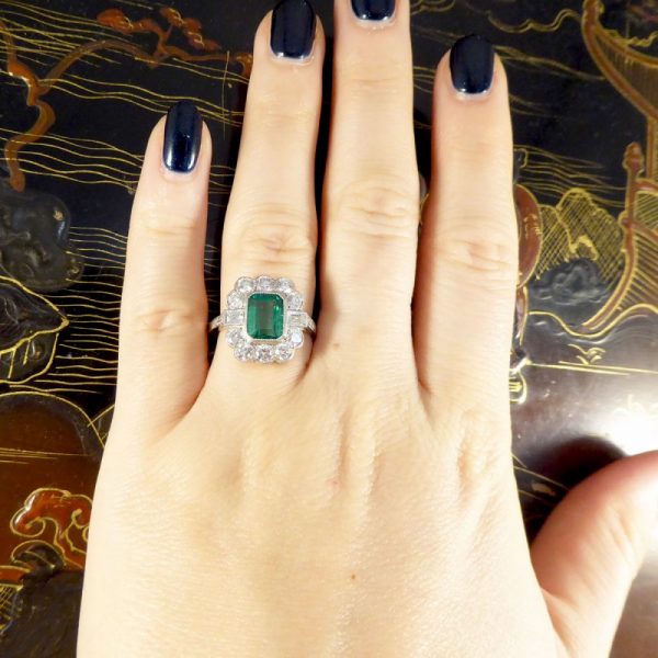Art Deco Style 1.62ct Emerald and Diamond Cluster Ring