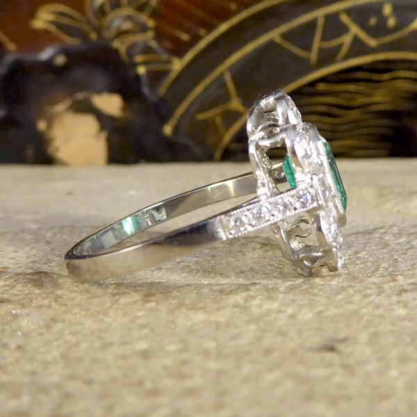 Art Deco Style 1.62ct Emerald and Diamond Cluster Ring