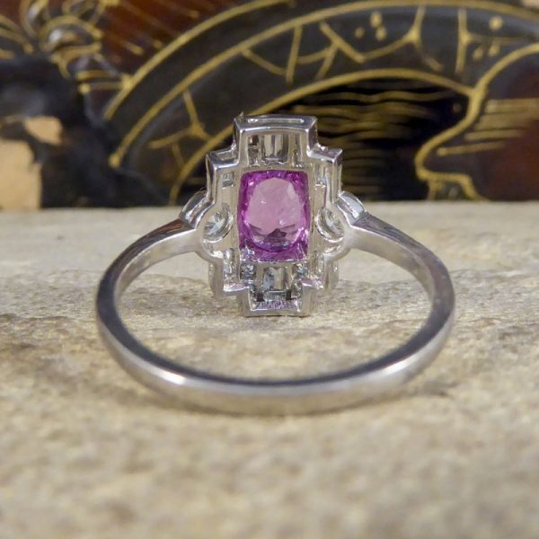 Art Deco Style 1ct Pink Sapphire and Diamond Geometric Cluster Ring