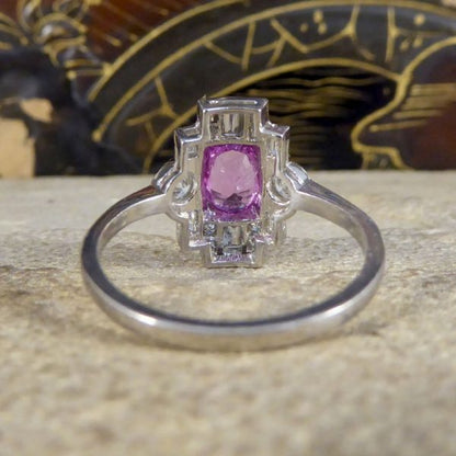 Art Deco Style 1ct Pink Sapphire and Diamond Geometric Cluster Ring