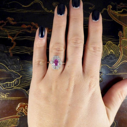 Art Deco Style 1ct Pink Sapphire and Diamond Geometric Cluster Ring
