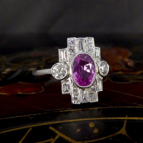 Art Deco Style 1ct Pink Sapphire and Diamond Geometric Cluster Ring