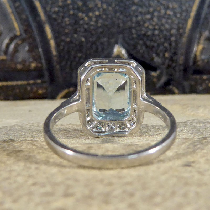 Art Deco Style 2.10ct Aquamarine and Diamond Cluster Ring