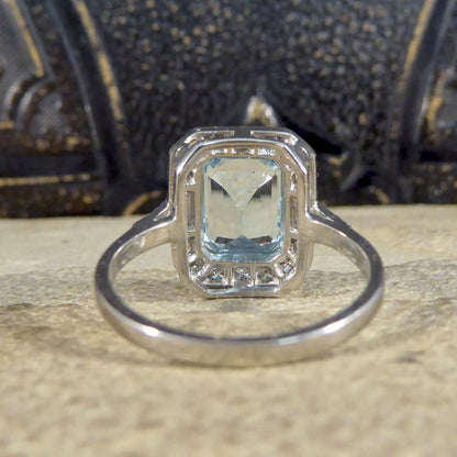 Art Deco Style 2.10ct Aquamarine and Diamond Cluster Ring
