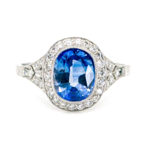 Art Deco Style 2.25ct Sapphire & Diamond Platinum Cluster Ring