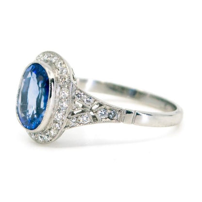 Art Deco Style 2.25ct Sapphire & Diamond Platinum Cluster Ring