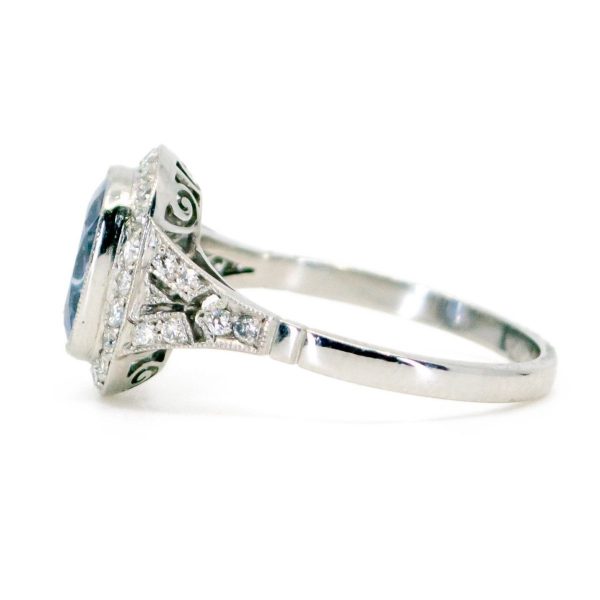 Art Deco Style 2.25ct Sapphire & Diamond Platinum Cluster Ring