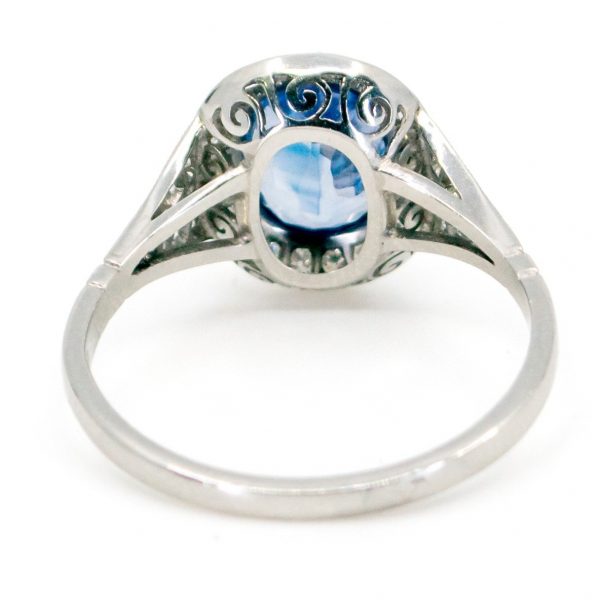 Art Deco Style 2.25ct Sapphire & Diamond Platinum Cluster Ring