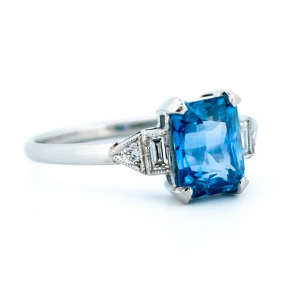 Art Deco Style 2.25ct Sapphire Ring with Diamond Set Shoulders