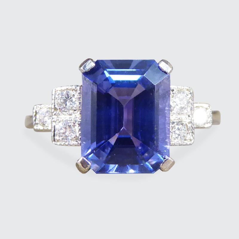 Art Deco Style 2.50ct Tanzanite and Diamond Shoulder Ring