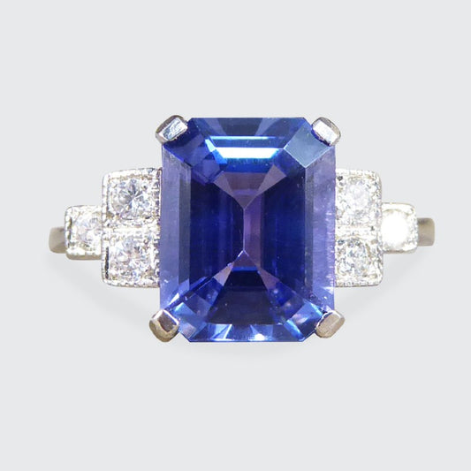 Art Deco Style 2.50ct Tanzanite and Diamond Shoulder Ring