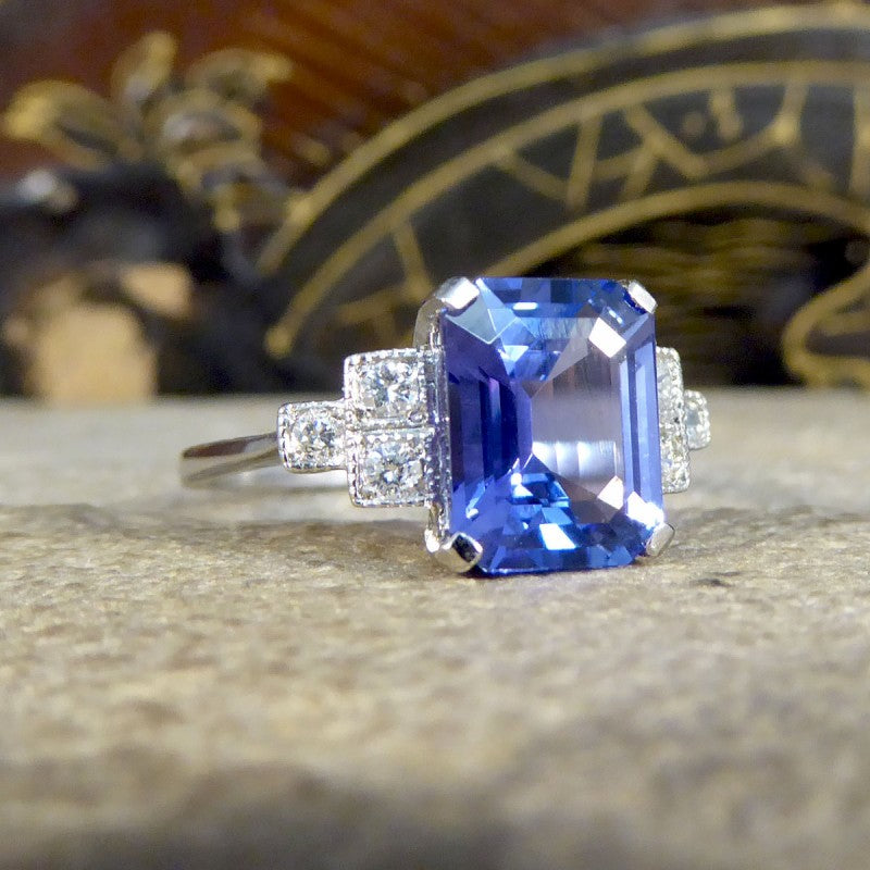Art Deco Style 2.50ct Tanzanite and Diamond Shoulder Ring