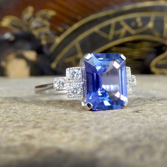 Art Deco Style 2.50ct Tanzanite and Diamond Shoulder Ring
