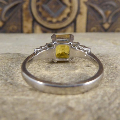 Art Deco Style 2ct Yellow Sapphire and Baguette Cut Diamond Ring