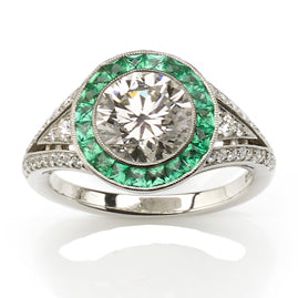 Art Deco Style 2cts Diamond and Emerald Target Cluster Ring