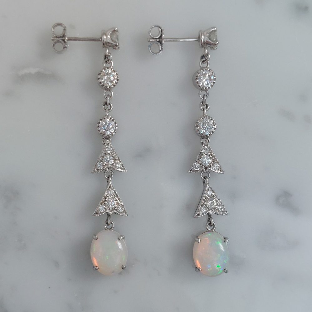 Art Deco Style 3.40ct Opal and Diamond Earrings