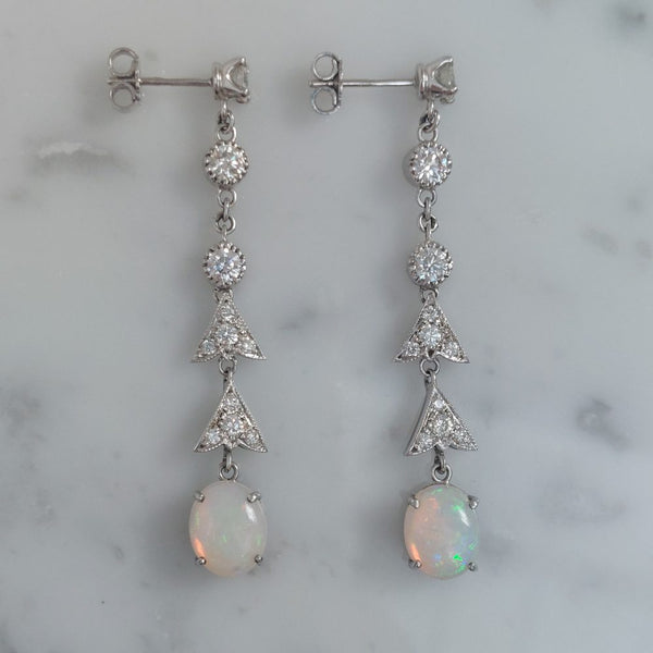 Art Deco Style 3.40ct Opal and Diamond Earrings