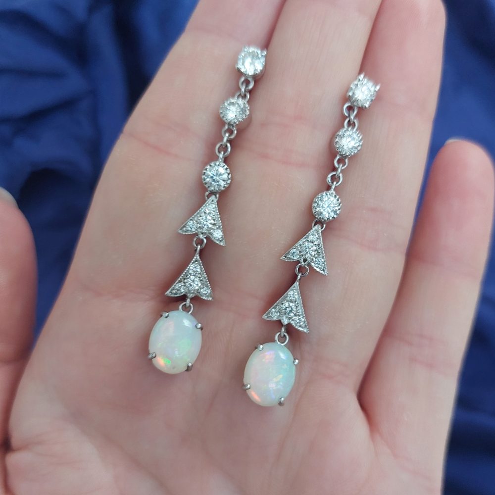 Art Deco Style 3.40ct Opal and Diamond Earrings