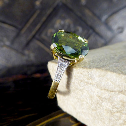 Art Deco Style 4.10ct Green Tourmaline and Diamond Ring
