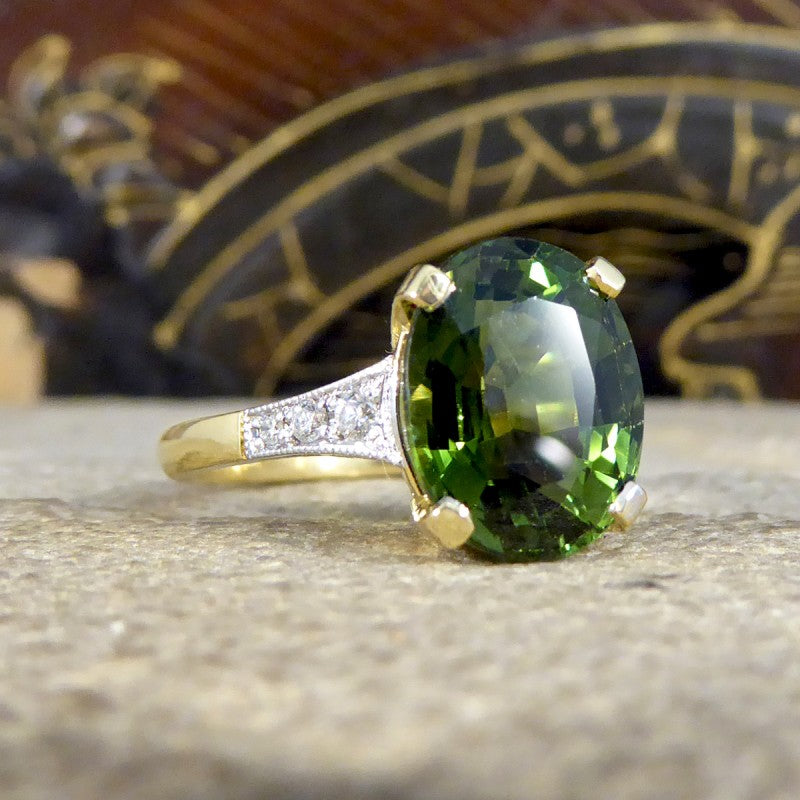 Art Deco Style 4.10ct Green Tourmaline and Diamond Ring