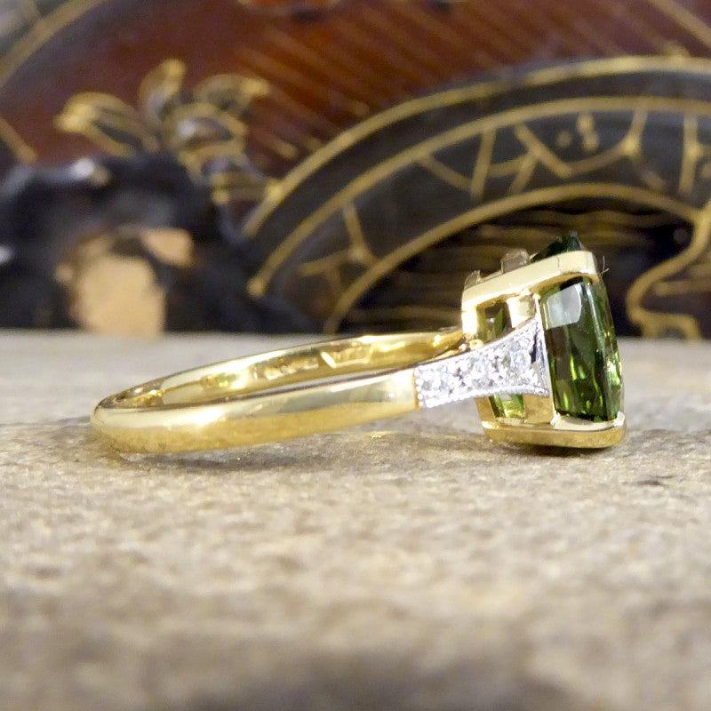 Art Deco Style 4.10ct Green Tourmaline and Diamond Ring