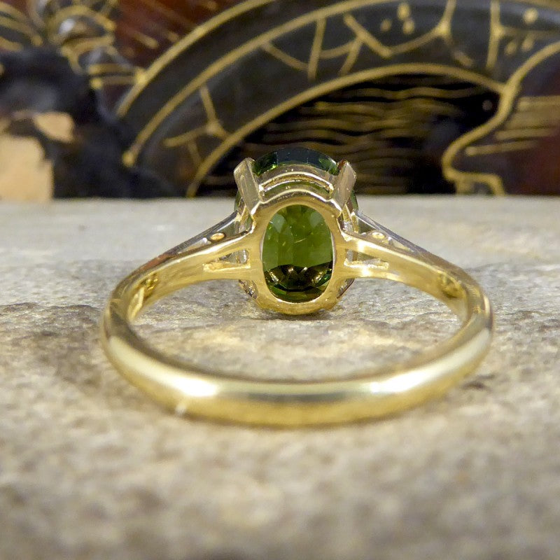 Art Deco Style 4.10ct Green Tourmaline and Diamond Ring