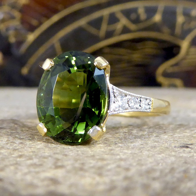 Art Deco Style 4.10ct Green Tourmaline and Diamond Ring