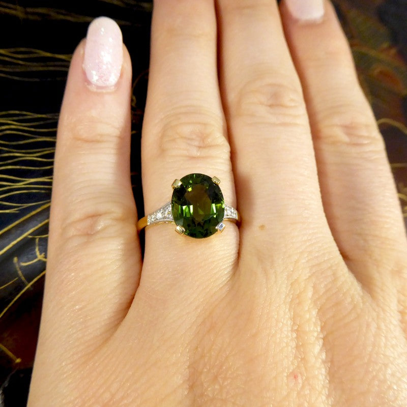 Art Deco Style 4.10ct Green Tourmaline and Diamond Ring