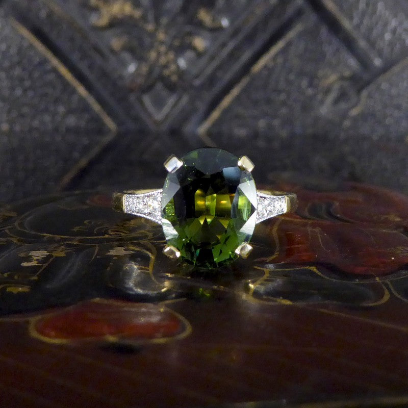 Art Deco Style 4.10ct Green Tourmaline and Diamond Ring