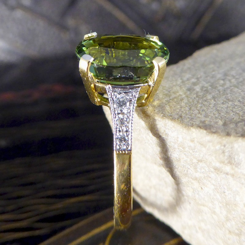 Art Deco Style 4.10ct Green Tourmaline and Diamond Ring